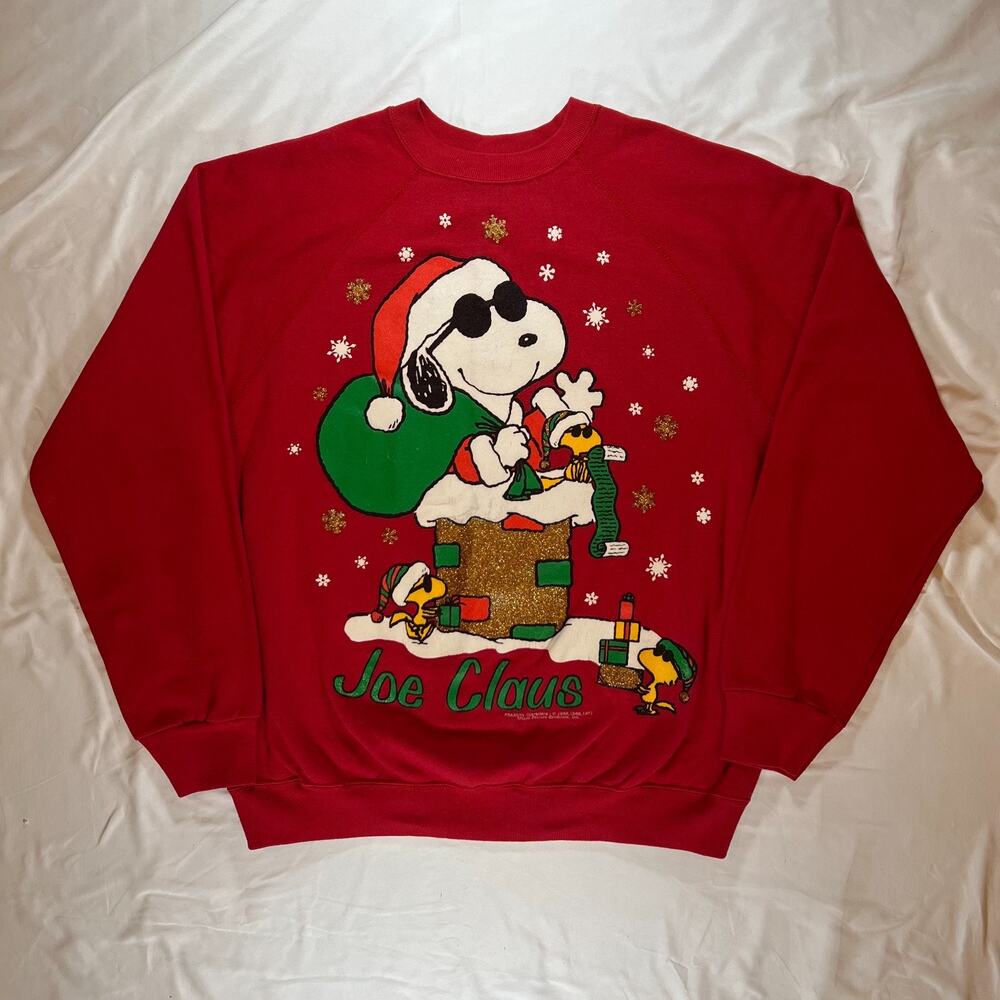 Vintage 90s Peanuts Snoopy Joe Claus Christmas Sweatshirt Mens XL USA Tultex